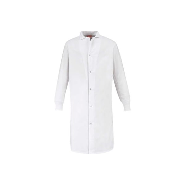 Red Kap Gripper-Front Butcher Coat W/Knit Cuffs, Pocket-less, Spun Polyester, White, 3XL